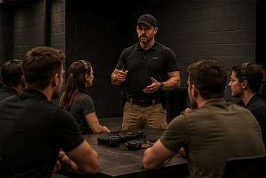 Instructor briefing students before training